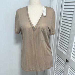 J. Crew tan with metallic gold threads Fitted Short Sleeve Tee NWT